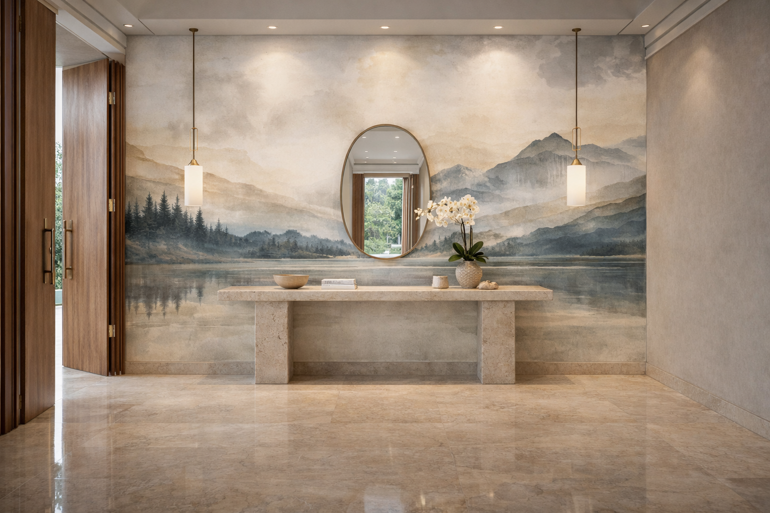 Papier Peint Panoramique Lac & Montagnes Dorées – Reflet Boréal | Pixara