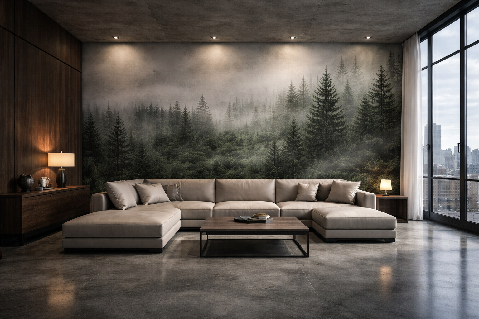 Papier Peint Panoramique Forêt Brumeuse – Vert Sapin Premium | Pixara