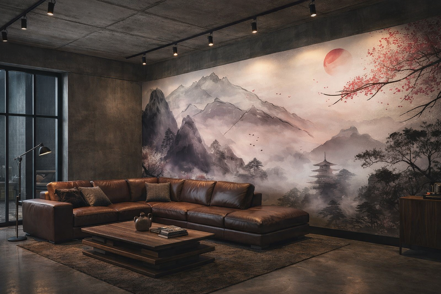 Estampe Sakura Brumeuse — Papier Peint Panoramique Premium