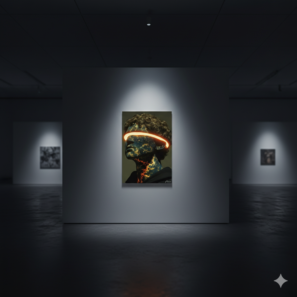 Toile Neon artistique – Le Porteur de Lumière