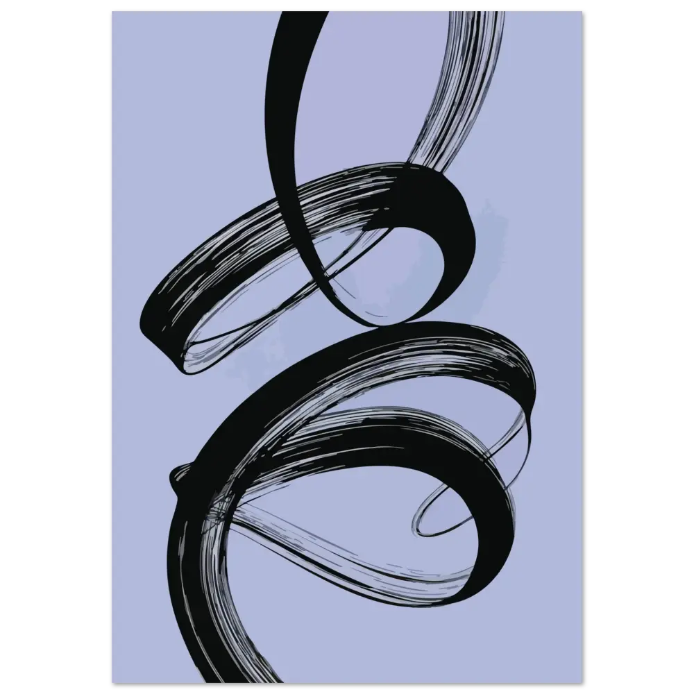 Art abstrait de trait de pinceau noir sur un fond lavande clair.