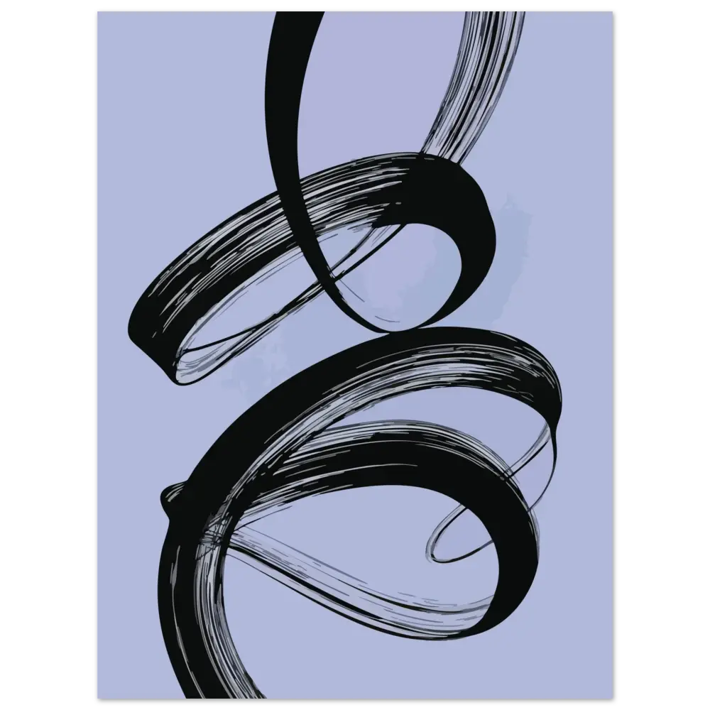 Art abstrait de coup de pinceau noir sur un fond lavande clair.