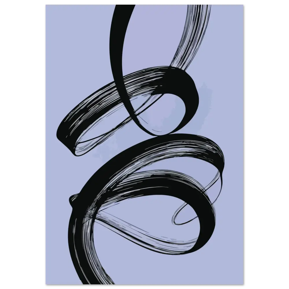 Art abstrait de coup de pinceau noir sur un fond lavande clair.