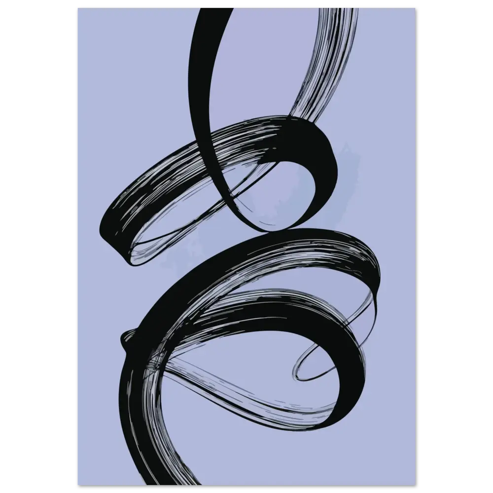 Art abstrait de trait de pinceau noir sur un fond lavande clair.
