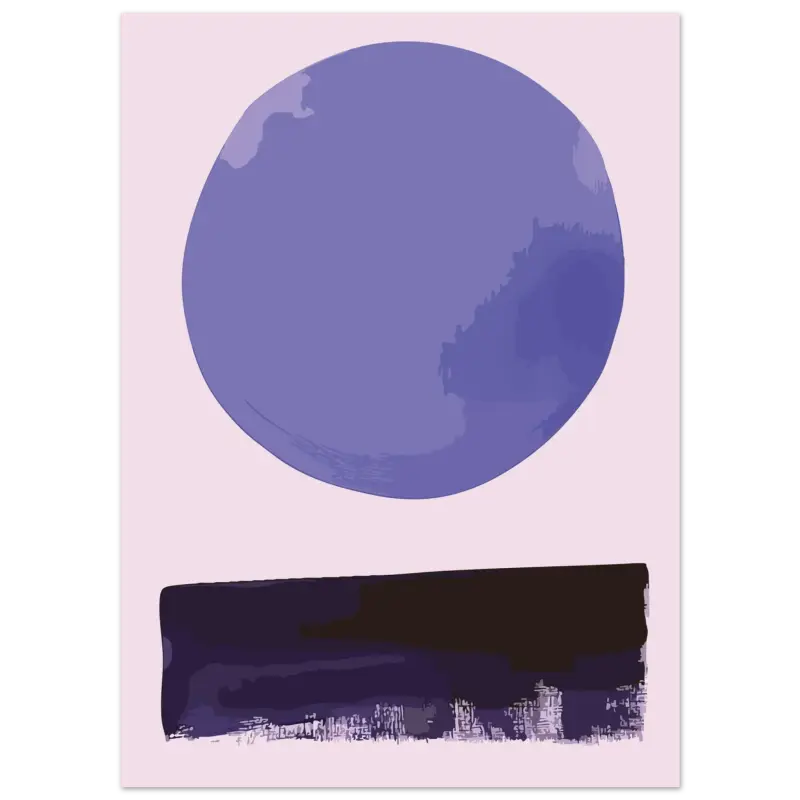 Impression d’art abstrait circulaire violet avec une bande horizontale violet foncé en dessous.
