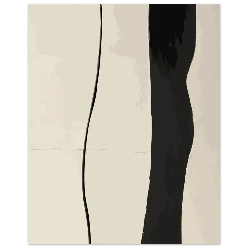 Peinture abstraite noire et crème abstraite avec des coups de pinceau verticaux audacieux.