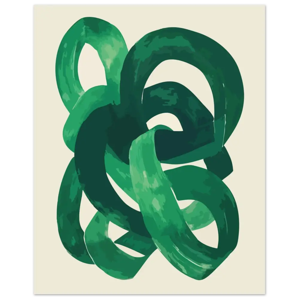 Œuvre d’art abstraite de coup de pinceau vert sur un fond de couleur crème.