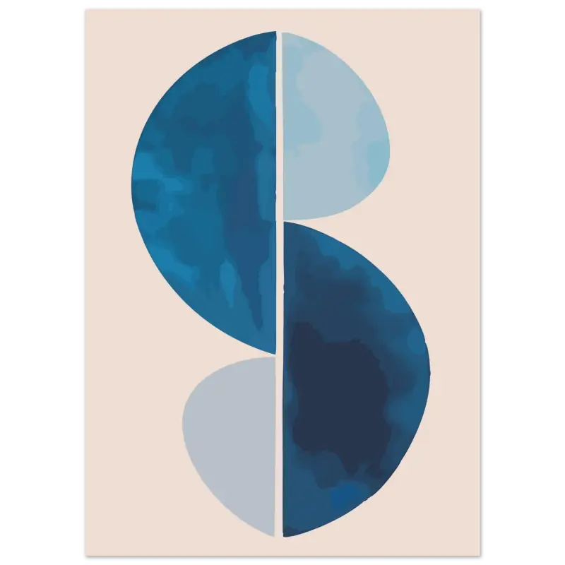 Œuvre d’art en forme de S style aquarelle bleu abstrait et gris clair sur un fond beige.