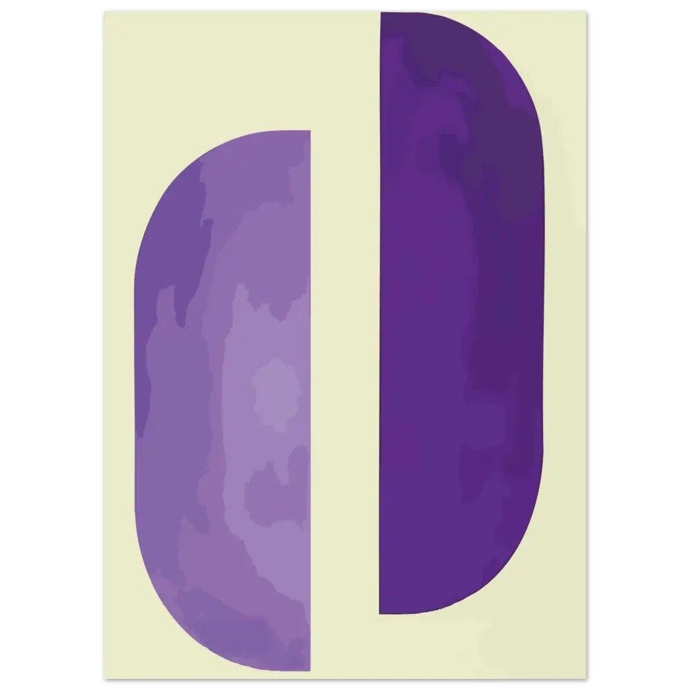Une lettre ’d’ stylisée violette avec un design divisé, un côté en lavande plus clair et l’autre en violet plus profond.