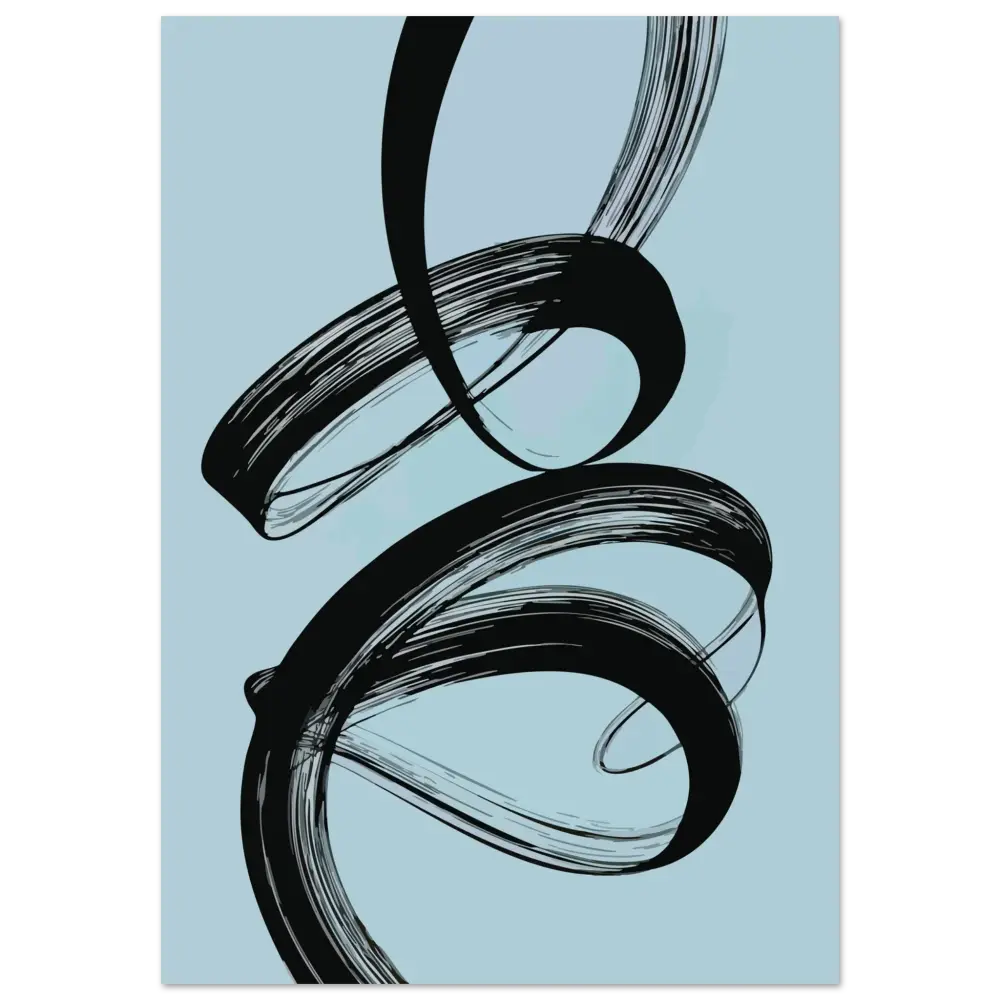 Art abstrait de trait de pinceau noir sur un fond bleu clair.