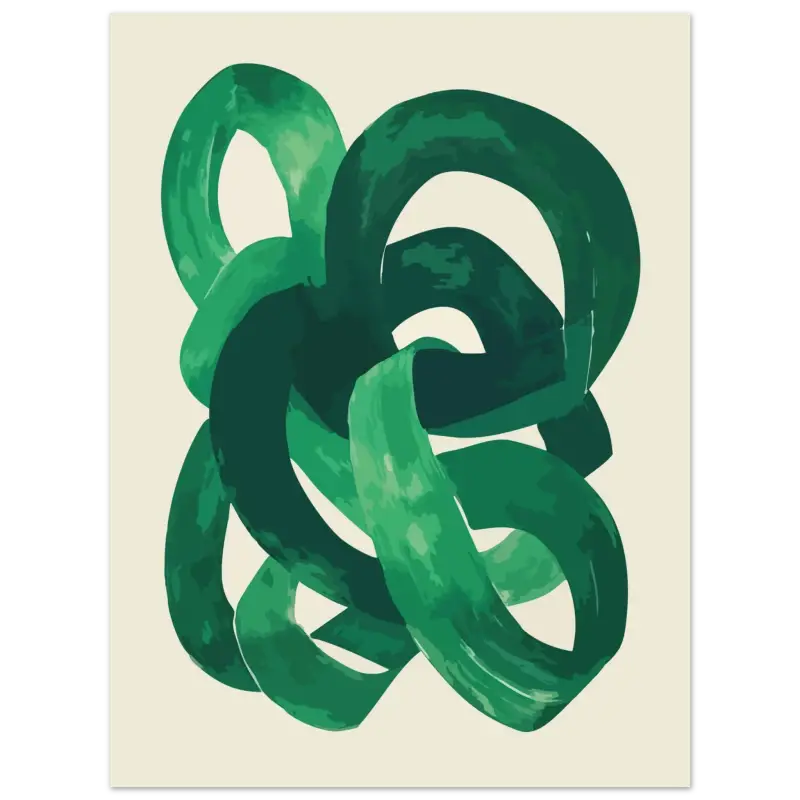 Œuvre d’art abstraite avec un coup de pinceau vert sur un fond de couleur crème.