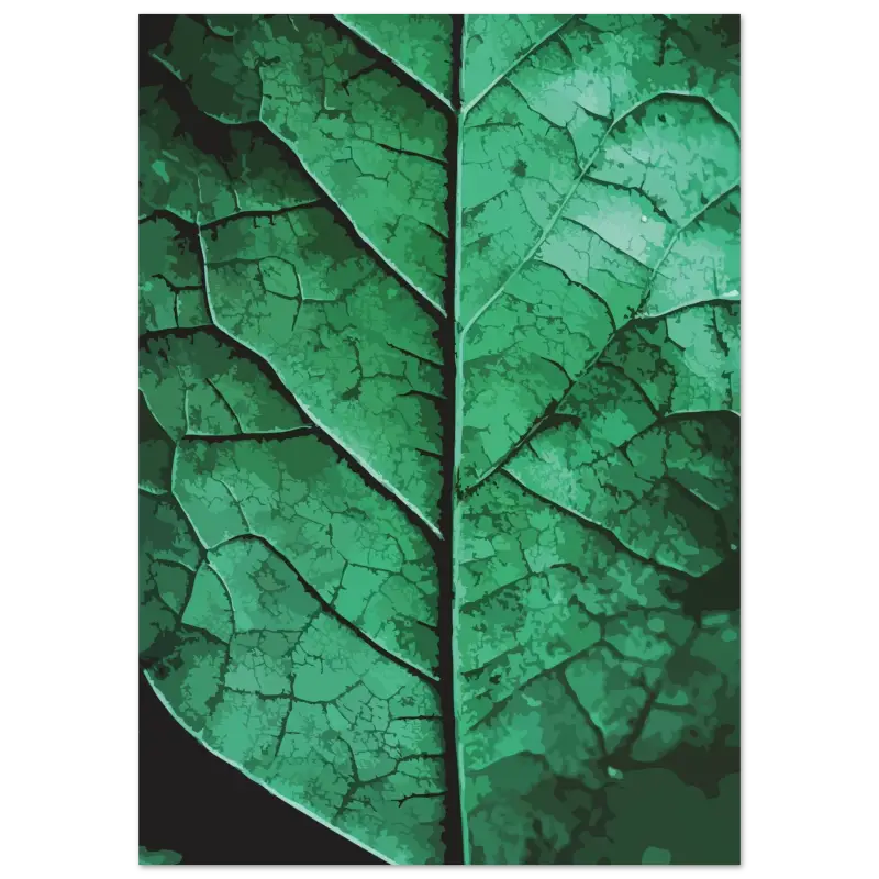 Un gros plan d’une feuille verte vibrante avec des motifs complexes semblables à des veines et des variations subtiles de texture.