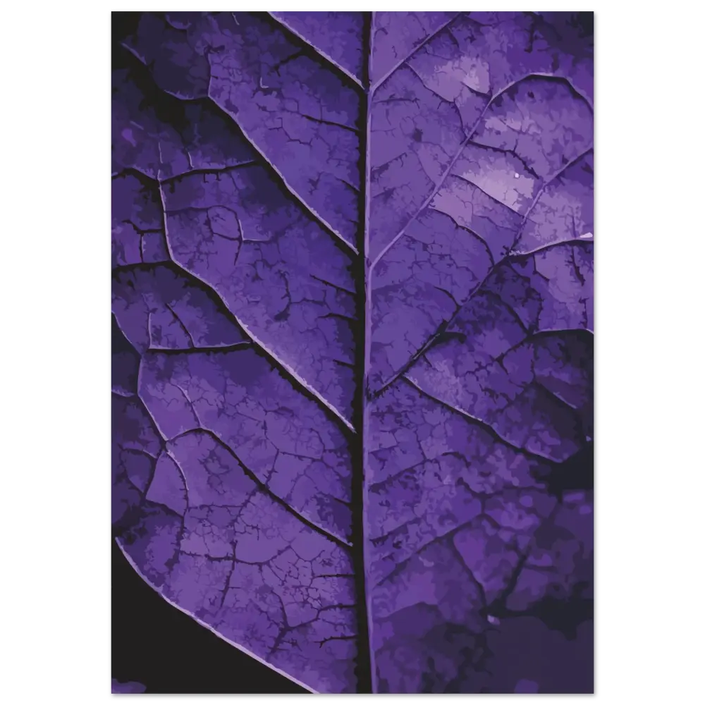 Un gros plan d’une feuille violette foncée aux veines fissurées complexes et à la texture détaillée.
