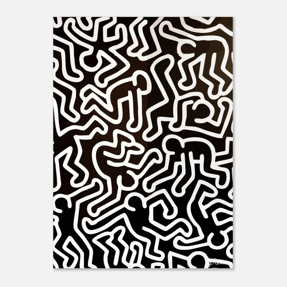 Impression d’art abstrait noir et blanc mettant en scène des dessins à lignes audacieux et continus dans un style signature.