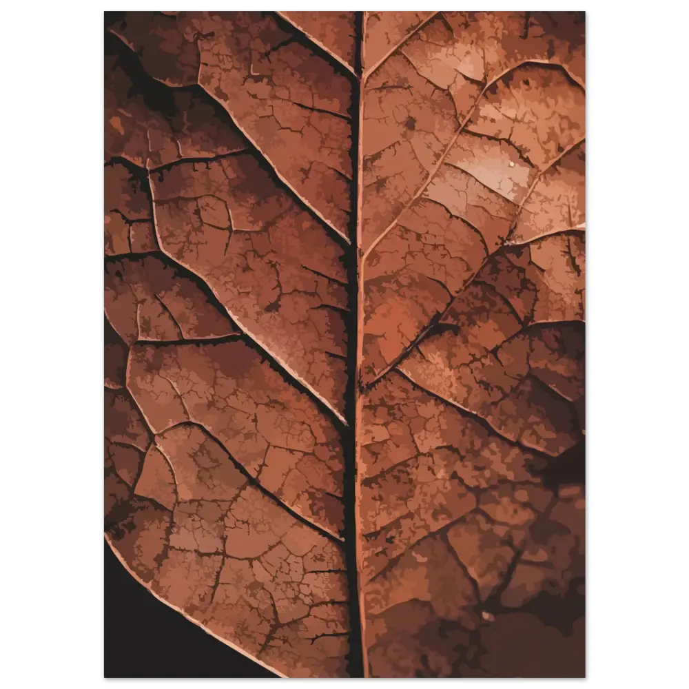 Une feuille séchée détaillée, d’une teinte brun riche et de motifs de veines complexes.