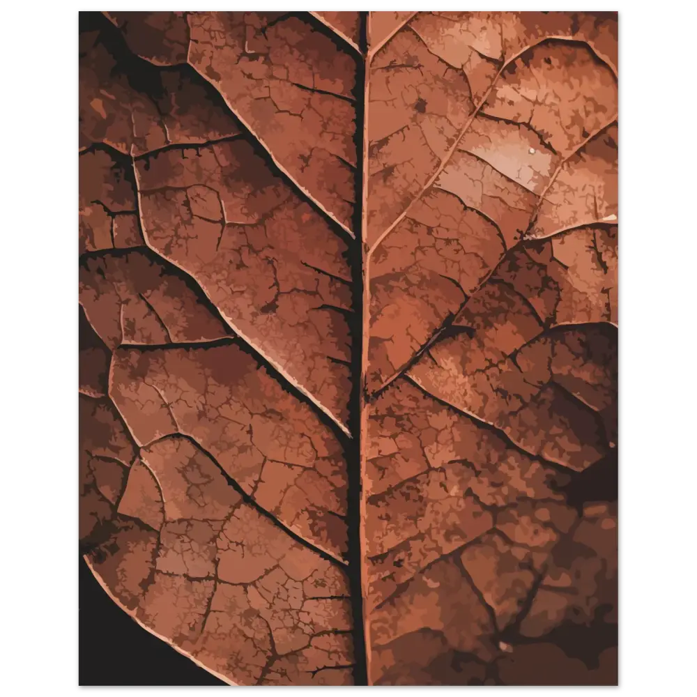 Une feuille sèche détaillée avec une veine brune complexe et une texture craquelée.