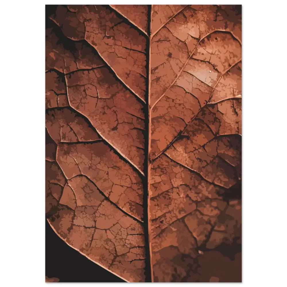 Une feuille sèche détaillée, d’une teinte brun riche et de motifs de veines complexes.