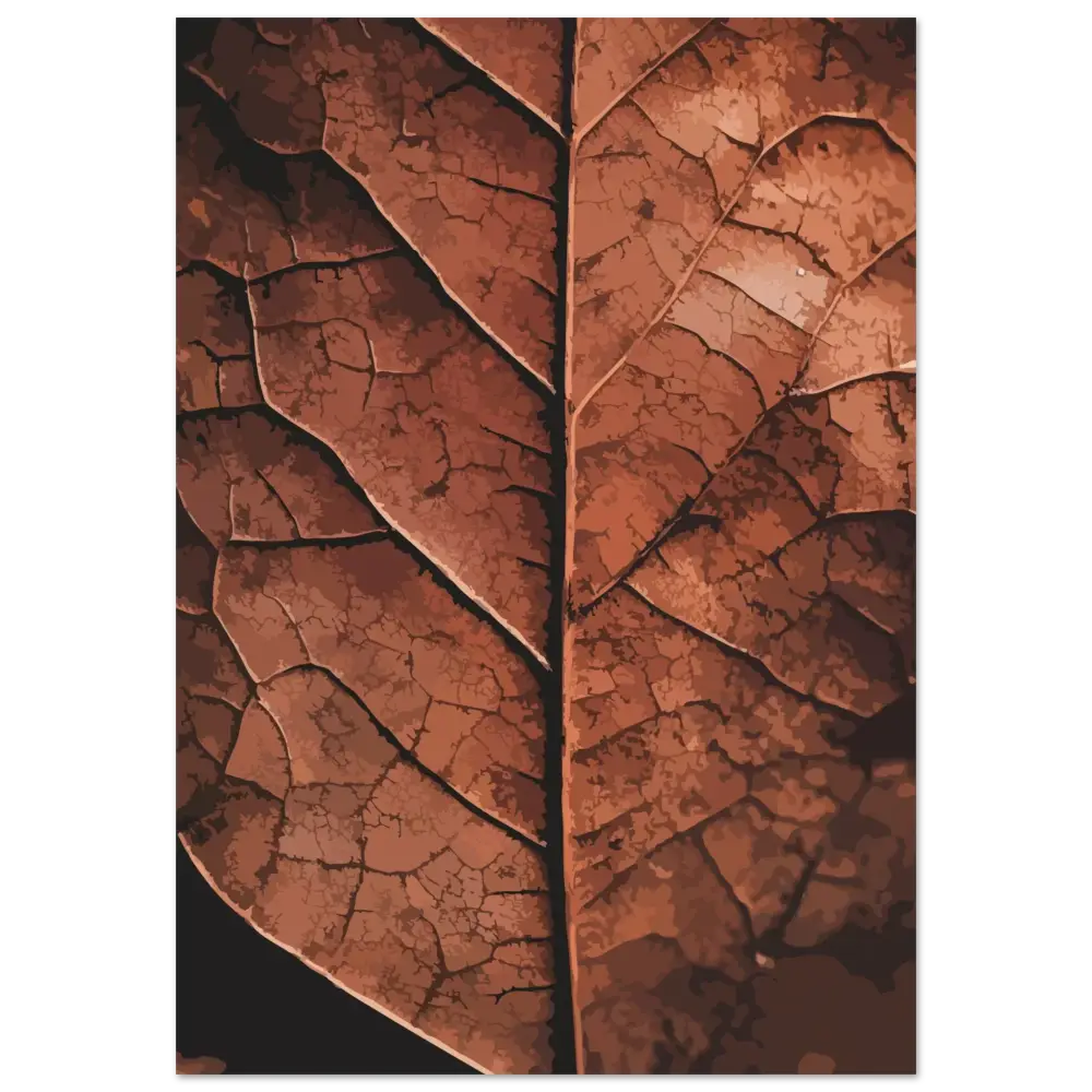 Une feuille séchée détaillée avec une teinte brun riche et des motifs de veines complexes.