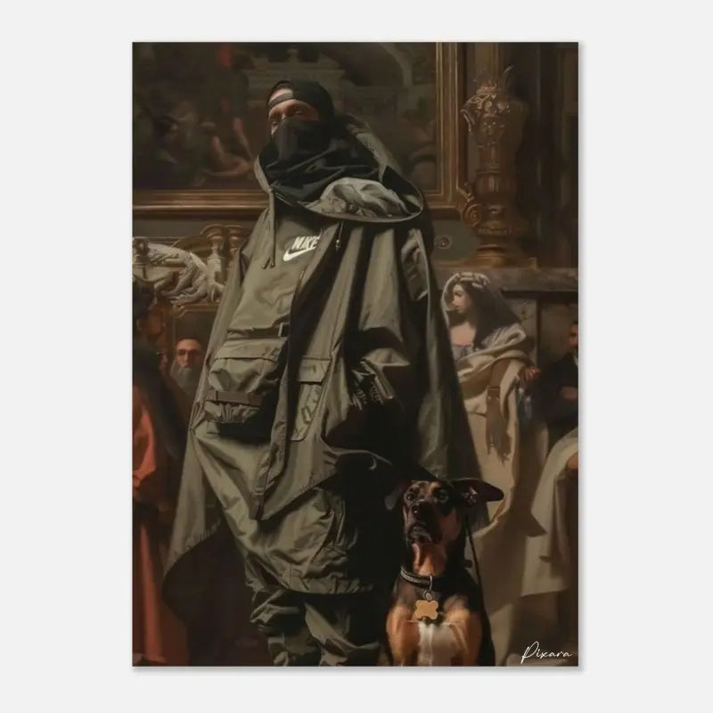 Imperméable à capuche Nike vert olive avec plusieurs poches et un logo blanc sur la poitrine