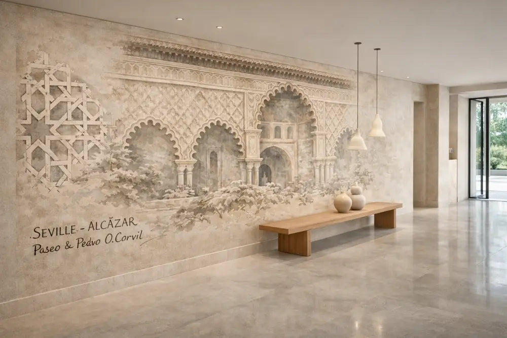 Alcázar de Séville — Fresque Panoramique Aquarelle Architectural