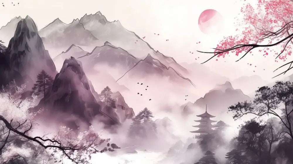 Estampe Sakura Brumeuse — Papier Peint Panoramique Premium