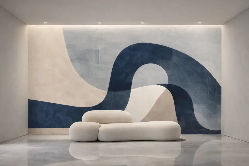 Canapé modulaire en tissu crème, moelleux, aux formes arrondies douces et au design minimaliste.