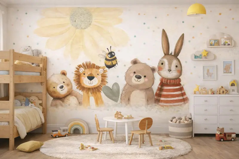 Papier Peint Panoramique Bébé: La Forêt des Amis - papier peints