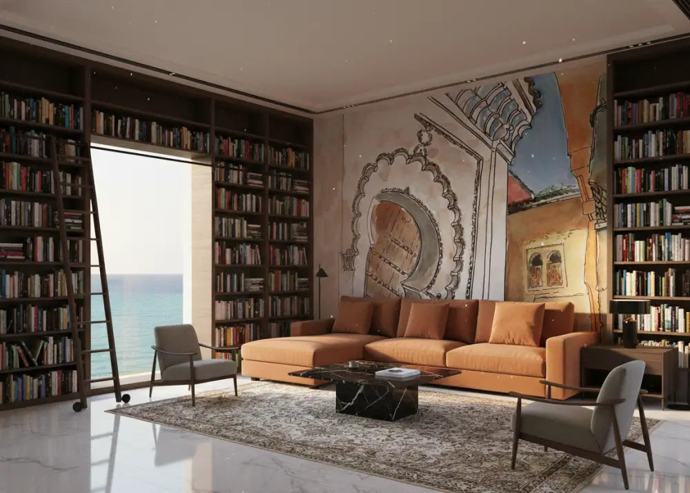 Canapé sectionnel beige avec coussins moelleux et accoudoirs en bois