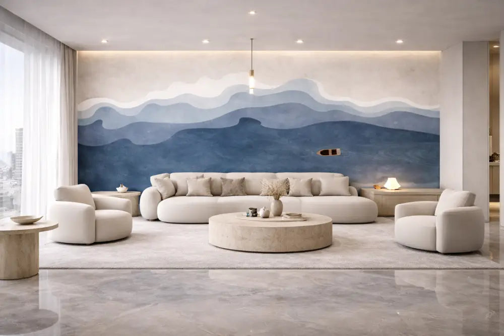 Canapé d’angle moderne de couleur crème avec des bords arrondis doux et un design minimaliste.