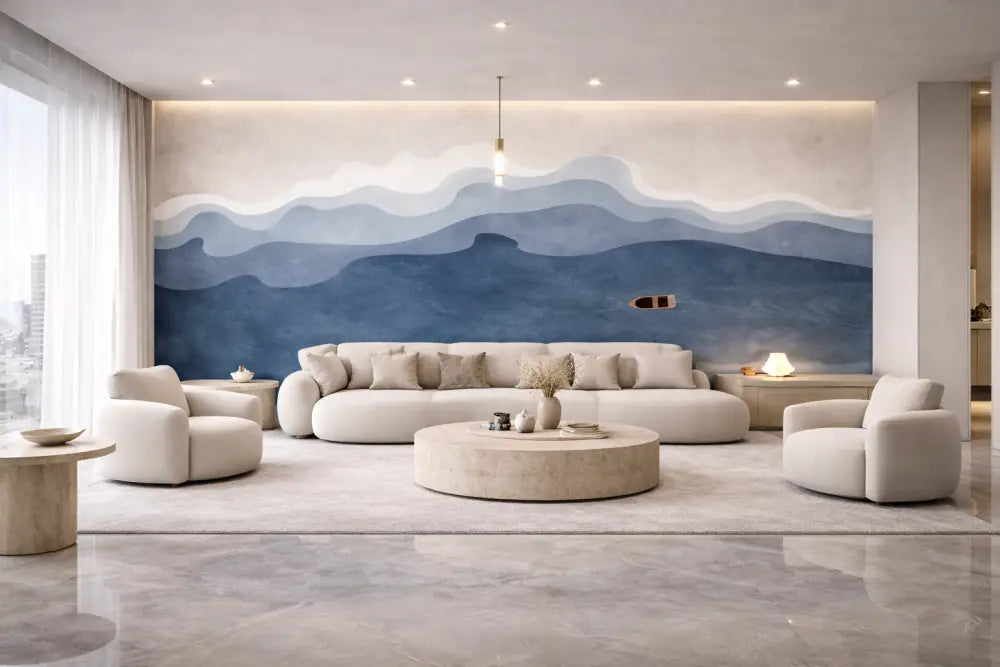 Canapé d’angle moderne de couleur crème avec des bords arrondis doux et un design minimaliste.