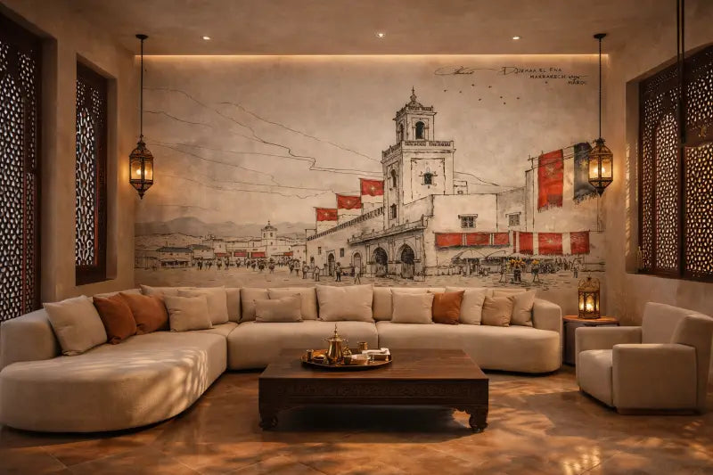 Canapé sectionnel beige à design courbé avec coussins décoratifs assortis.