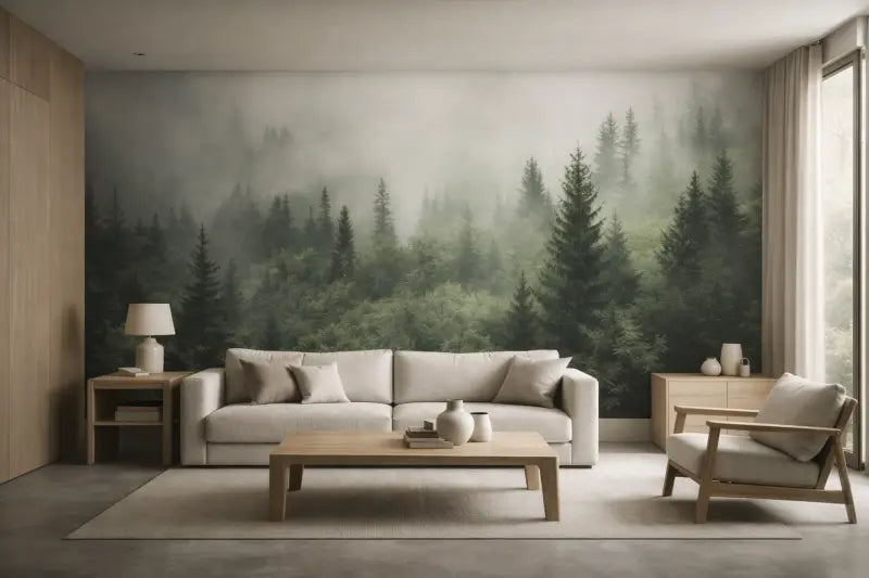 Canapé en tissu gris clair avec pieds en bois et coussins décoratifs assortis