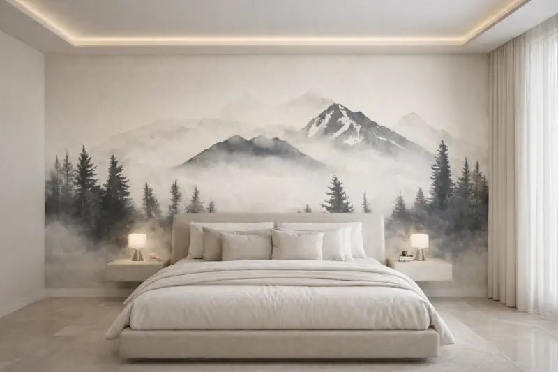 Un lit minimaliste capitonné beige avec un design élégant et moderne et des oreillers assortis.