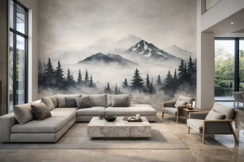 Canapé sectionnel gris avec coussins décoratifs assortis et une table basse en marbre devant