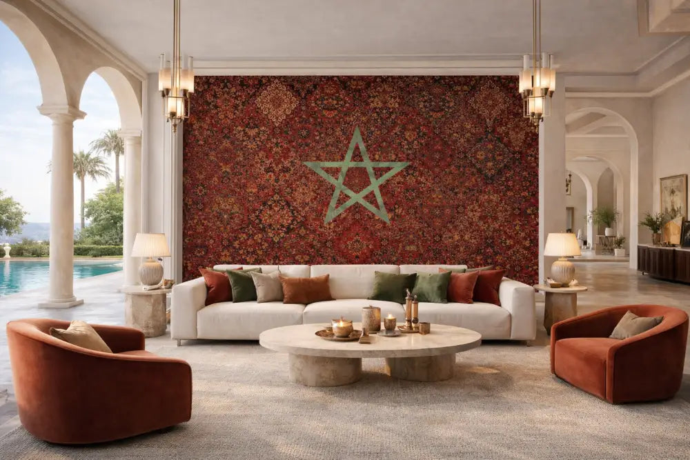 Papier Peint Panoramique Maroc Rouge – Étoile Verte XXL | Pixara