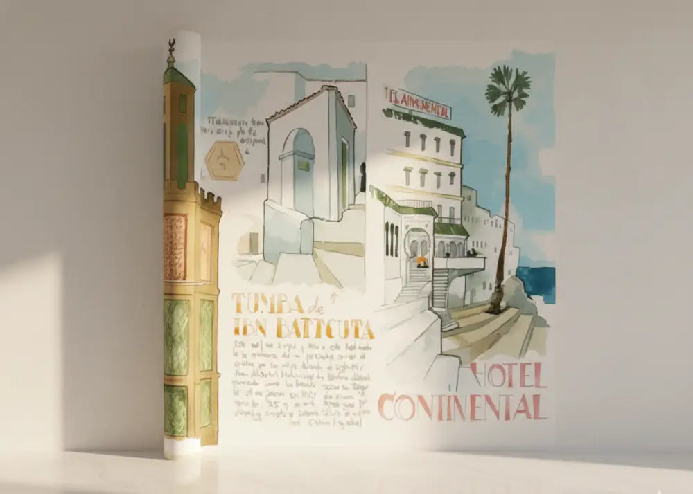 Papier Peint Panoramique Maroc – Tanger Aquarelle Ibn Battuta