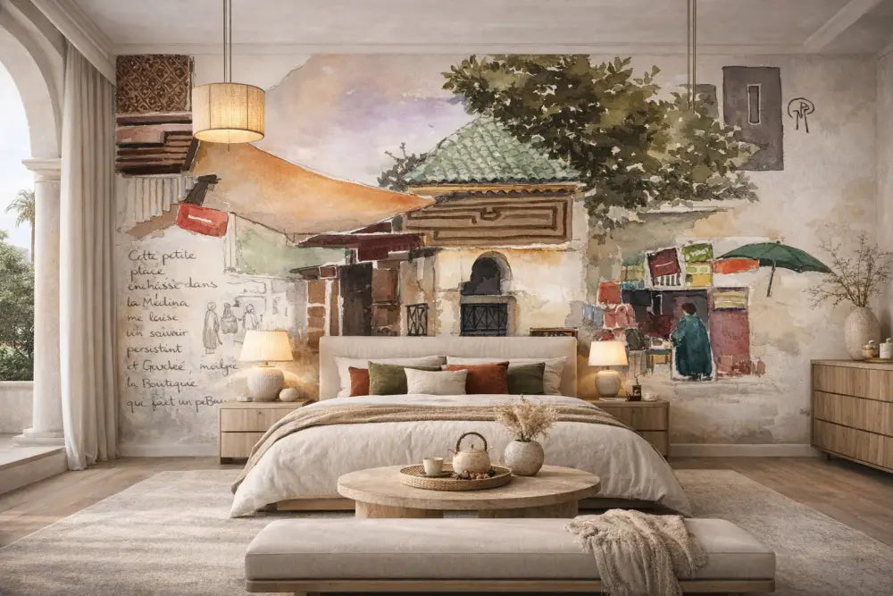 Papier Peint Panoramique Médina Aquarelle – Décor Maroc XXL | Pixara