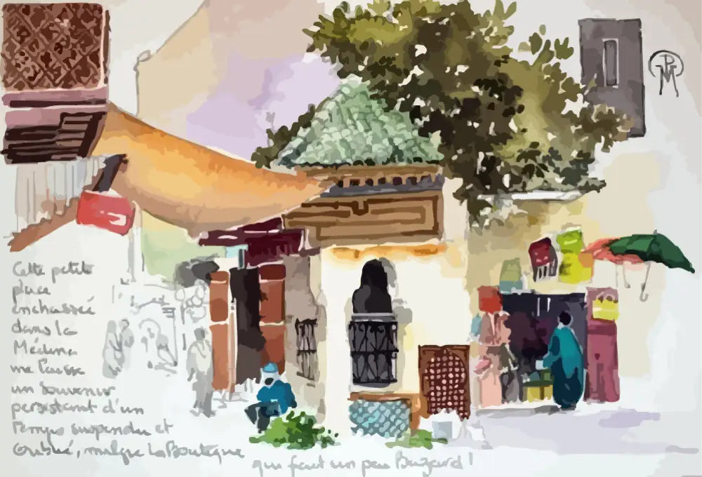 Papier Peint Panoramique Médina Aquarelle – Décor Maroc XXL | Pixara