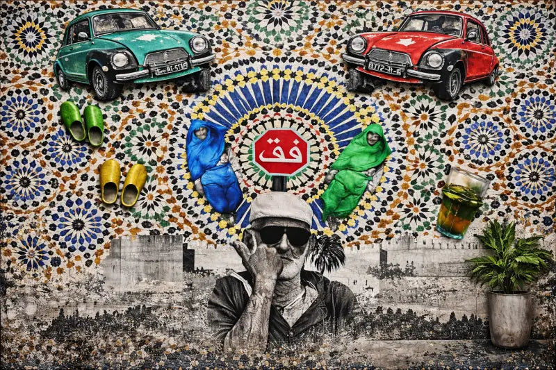 Papier Peint Panoramique Pop-Art Marocain: Stop & Tea - papier peints