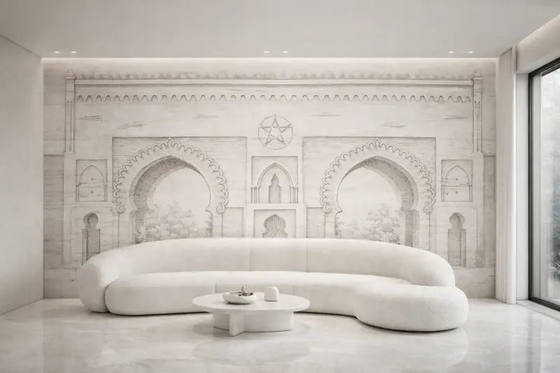 Canapé d’angle courbé blanc avec rembourrage moelleux texturé et design minimaliste