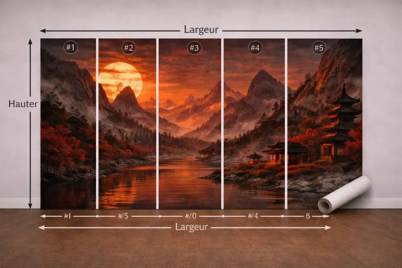 Papier Peint Panoramique Soleil Rouge Minimaliste | Mur d’Accent Japonais - PIXARA - papier peints