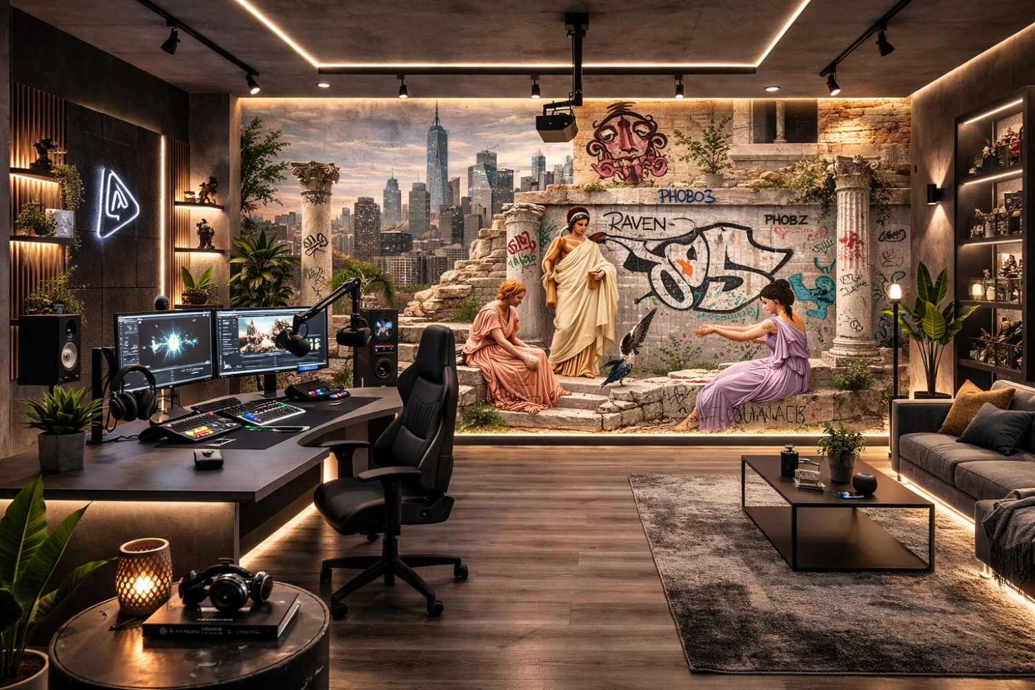 Chaise gaming ergonomique noire avec dossier haut et accoudoirs réglables