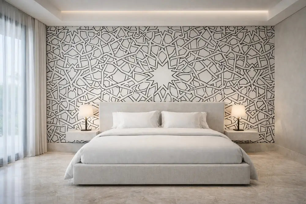 Zellige Graphique Noir – Papier Peint Panoramique Architectural Premium | Pixara