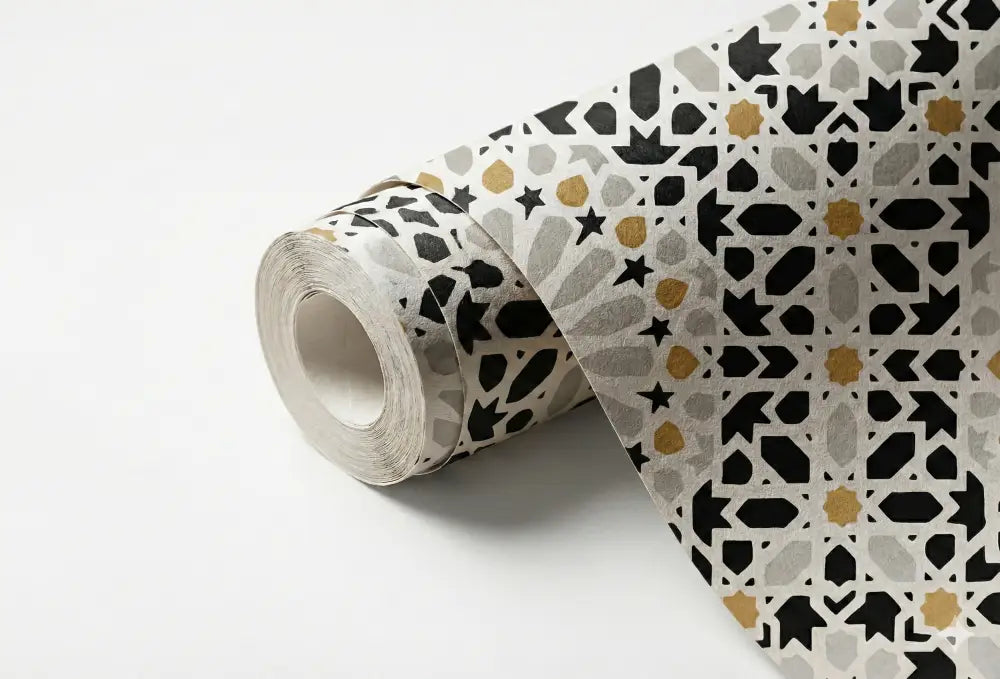 Zellige Noir & Or – Papier Peint Panoramique Architectural Premium | Pixara