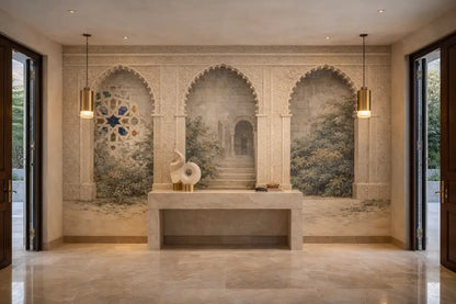 Une console en marbre blanc au design minimaliste, présentant des lignes épurées et une surface lisse.