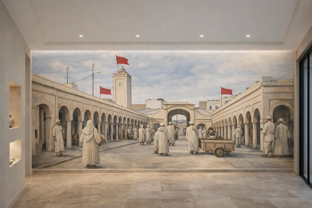 Papier Peint Panoramique Essaouira Noir & Blanc Premium | Pixara