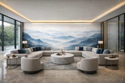 Papier Peint Panoramique Montagnes Brumeuses – Brume Éthérée | Pixara