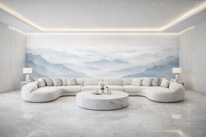 Papier Peint Panoramique Montagnes Brumeuses – Brume Éthérée | Pixara