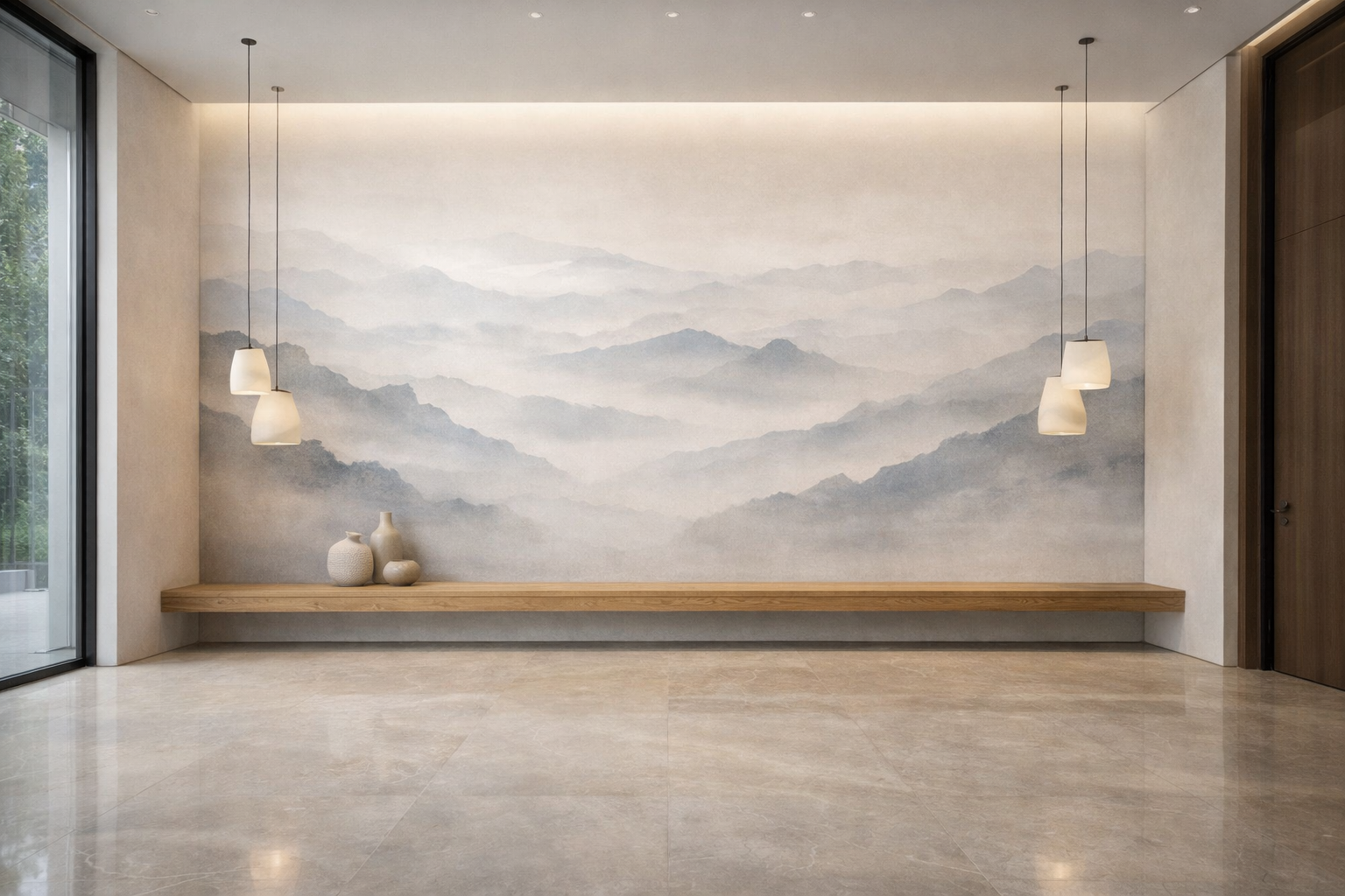 Papier Peint Panoramique Montagnes Brumeuses – Brume Éthérée | Pixara