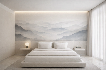 Papier Peint Panoramique Montagnes Brumeuses – Brume Éthérée | Pixara